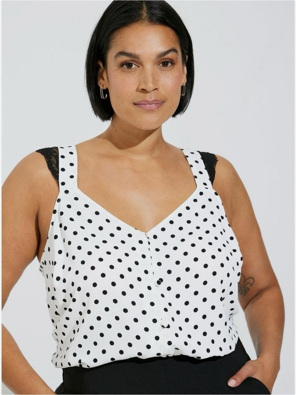 Torrid White & Black Polka Dot Lace Trim Button Front V-Neck Cami Tank Top 1X